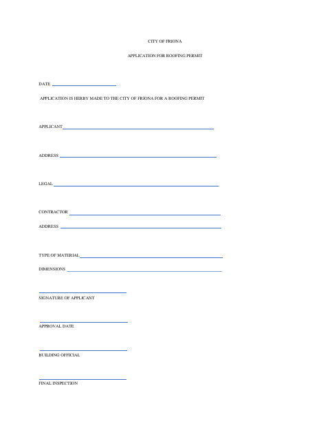 First page of the Roofing Work Permit Application
