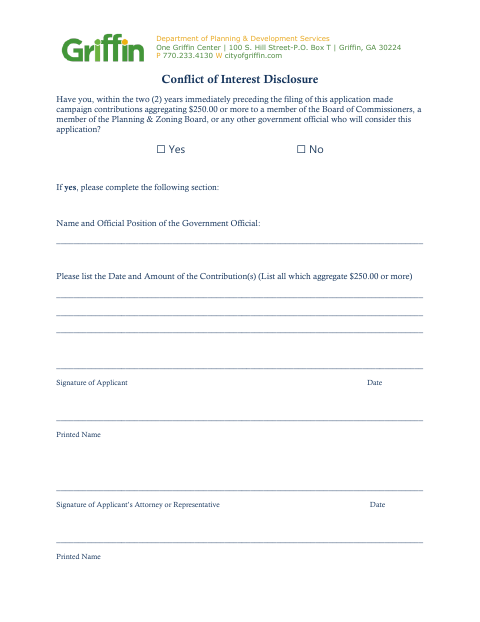 First page of the Conflict of Interest Disclosure