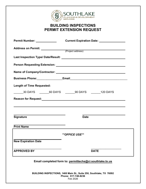 First page of the Permit Extension Request