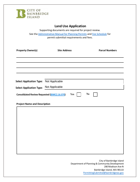 First page of the Land Use Application