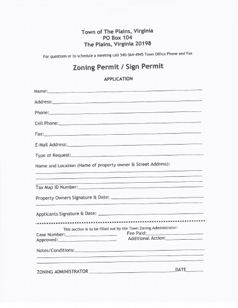 First page of the Zoning and Sign Permit Application