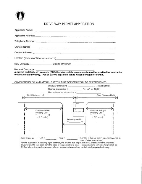 First page of the Driveway Permit Application