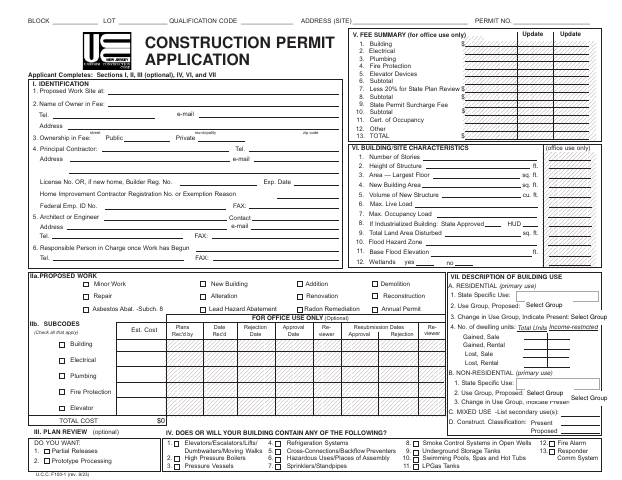 First page of the Construction Permit Application