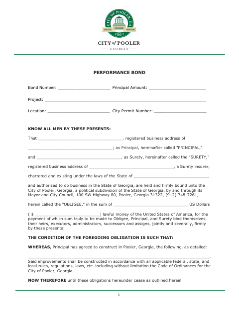 First page of the Performance Bond