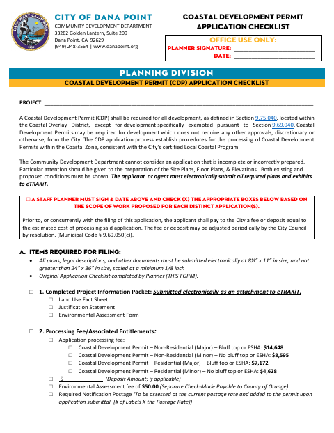 First page of the Coastal Development Permit Application Checklist