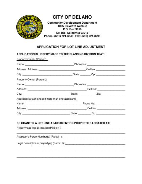 First page of the Application for Lot Line Adjustment