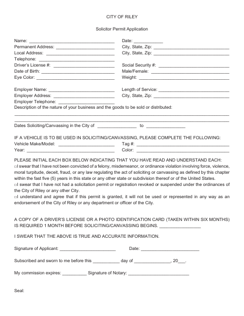 First page of the Solicitor Permit Application