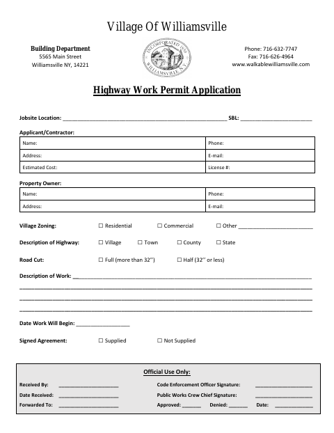 First page of the Highway Work Permit Application