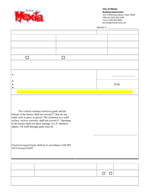 First page of the Swimming Pool Permit Application