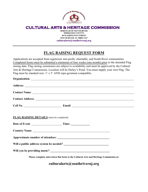 First page of the Flag Raising Request Form