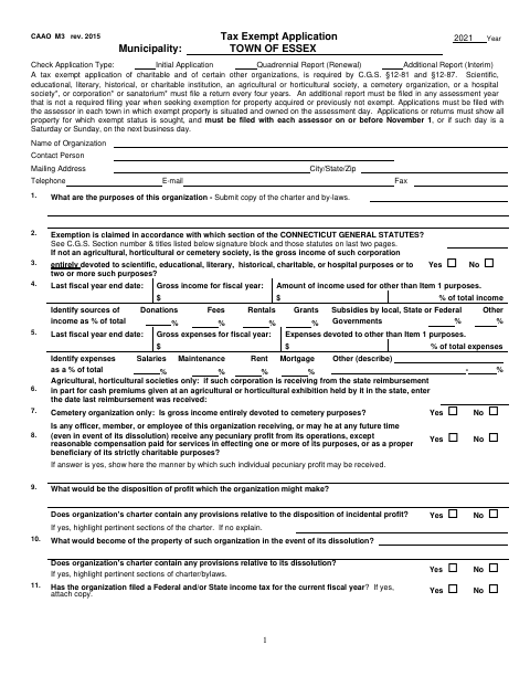 First page of the Tax Exempt Application
