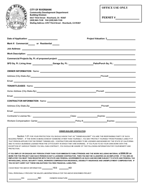 First page of the Building Permit Application