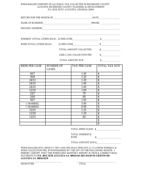 First page of the Wholesale Tax Return