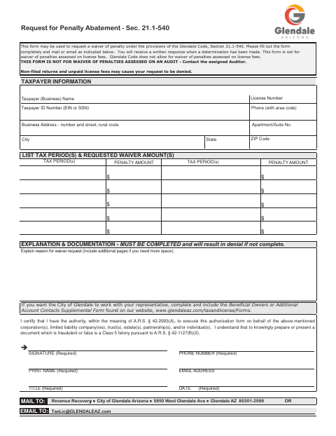 First page of the Request for Penalty Abatement