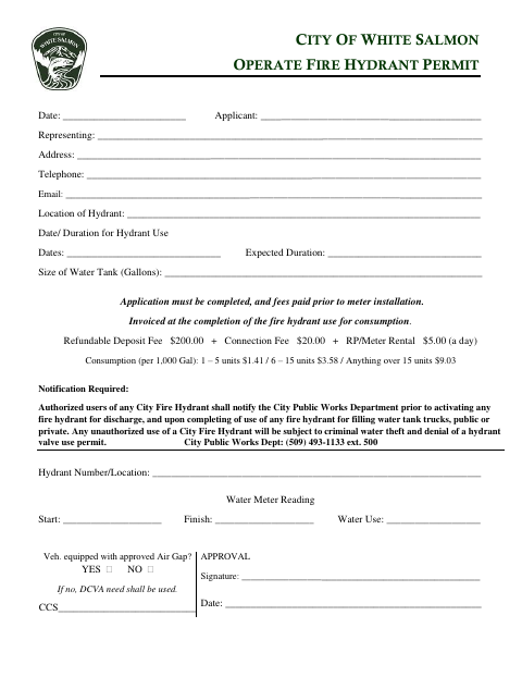 First page of the Operate Fire Hydrant Permit