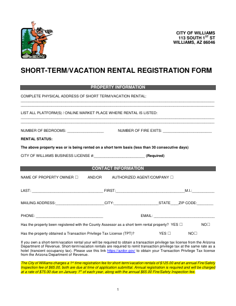First page of the Short-Term Rental Registration Form