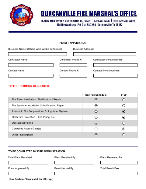 First page of the Fire Prevention Permit Application