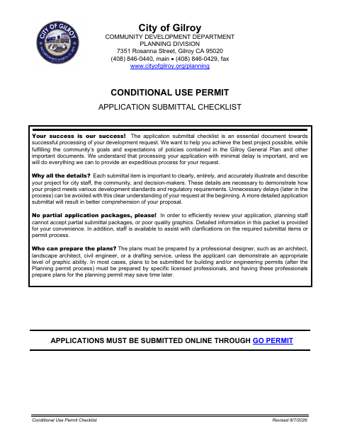 First page of the Conditional Use Permit Checklist