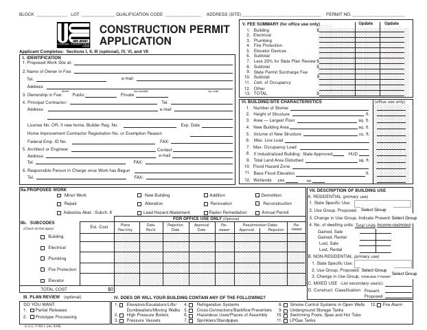 First page of the Construction Permit Application Jacket