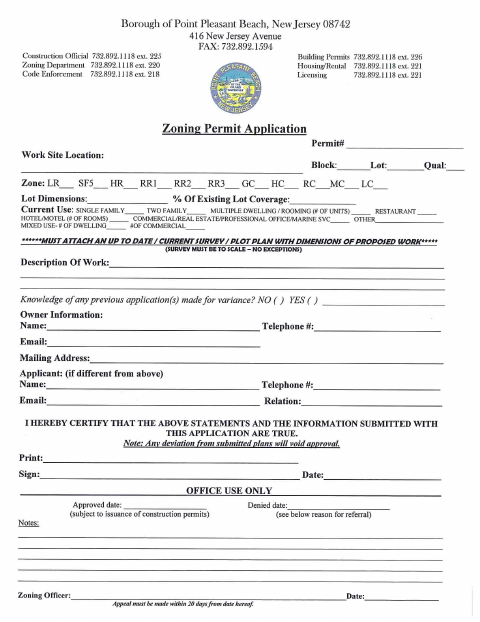 First page of the Zoning Permit Application