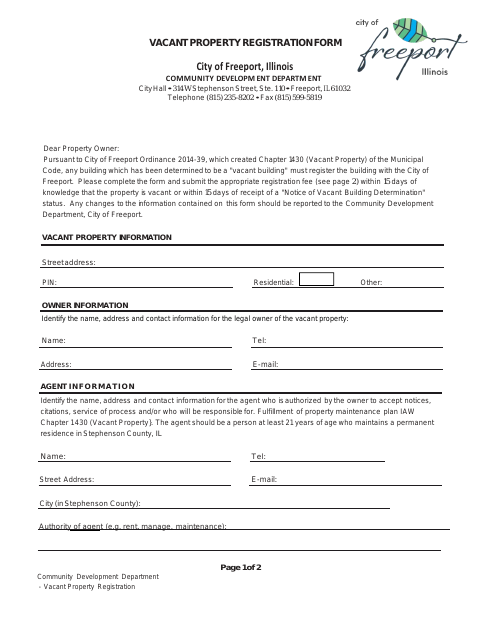 First page of the Vacant Property Registration Form
