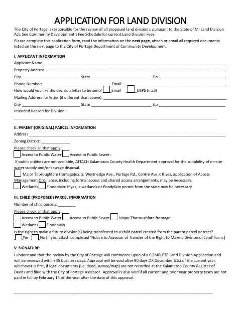 First page of the Application for Land Division