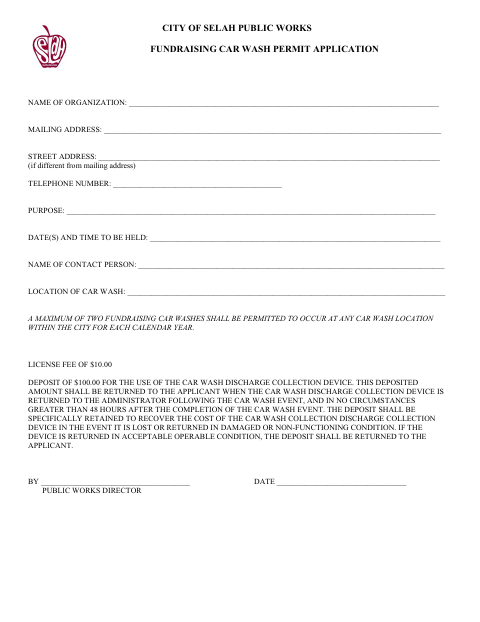 First page of the Fundraising Car Wash Permit Application