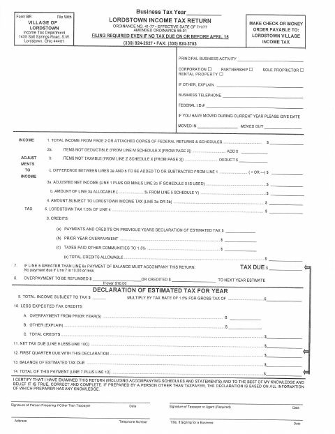 First page of the Business Tax Return