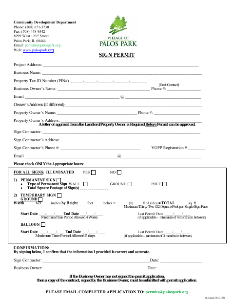 First page of the Sign Permit Application