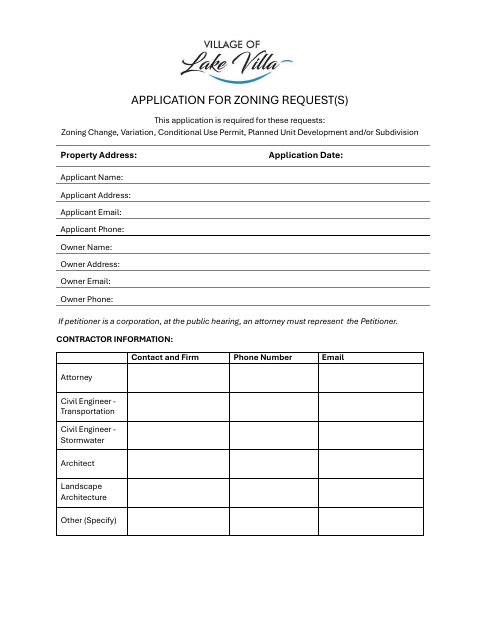 First page of the Application For Zoning Requests
