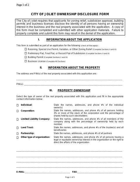 First page of the Ownership Disclosure Form