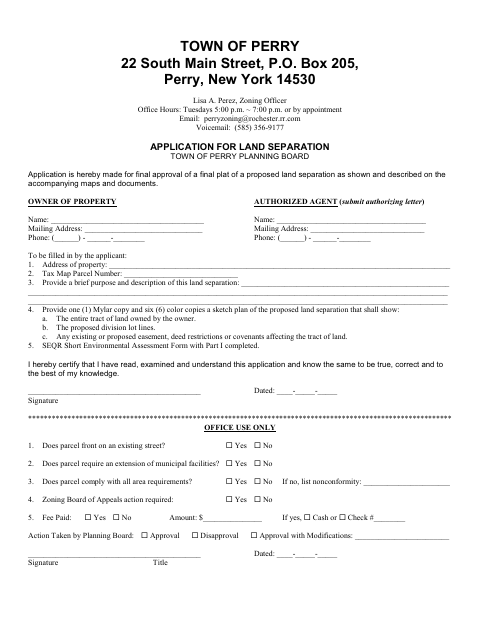 First page of the Application for Land Separation