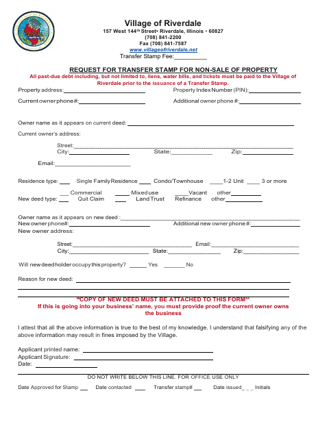 First page of the Request for Transfer Stamp for Non-Sale of Property