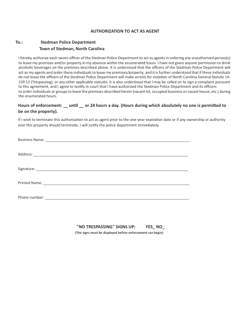 First page of the No Trespassing Authorization to Act