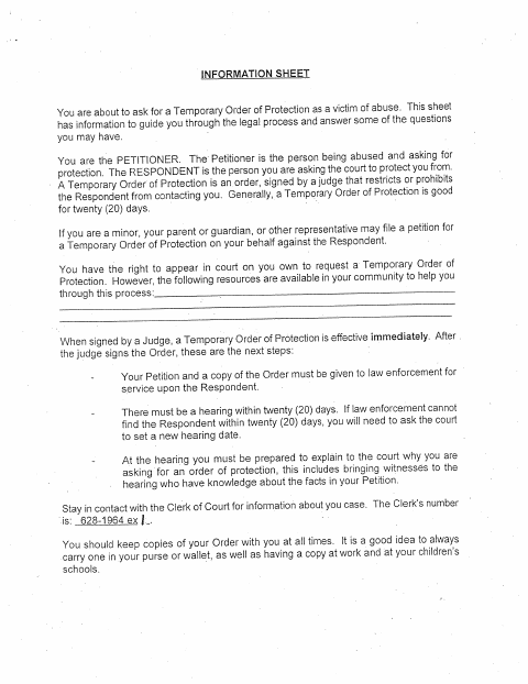 First page of the Temporary Order of Protection