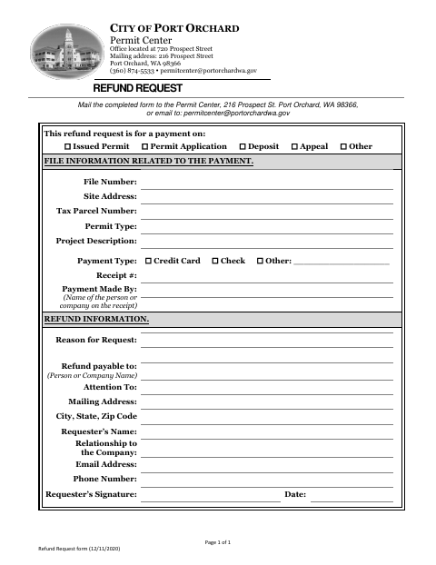 First page of the Refund Request Form