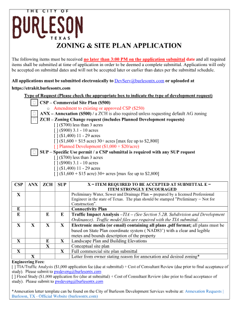 First page of the Zoning and Site Plan Application