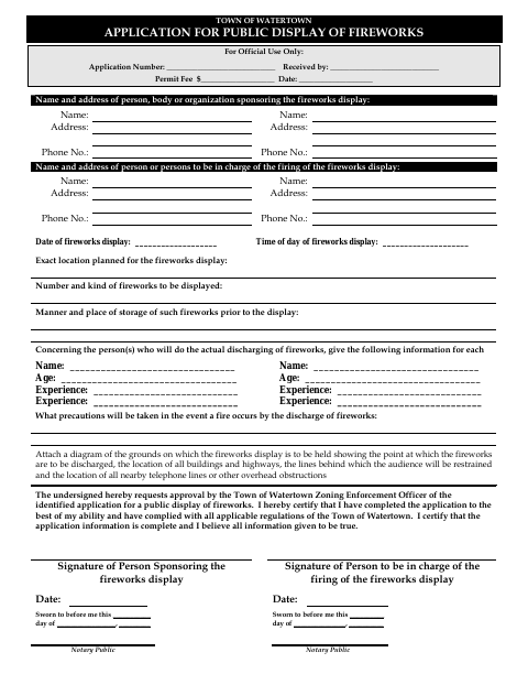 First page of the Application For Public Display Of Fireworks