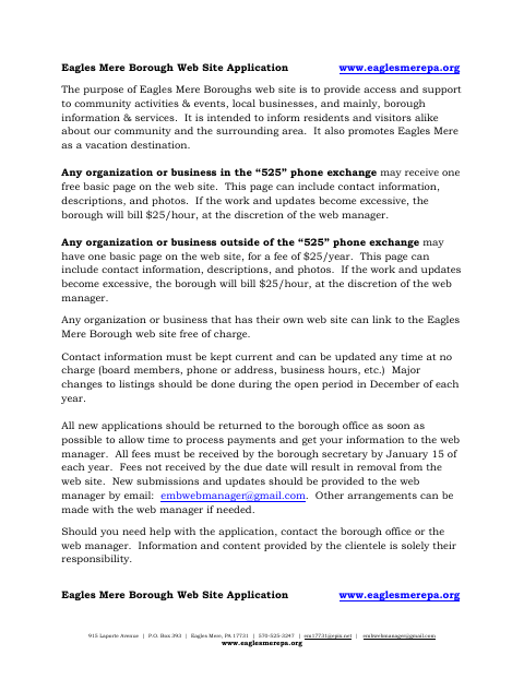 First page of the Web Site Application