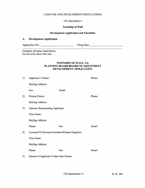 First page of the Development Application PB/BOA