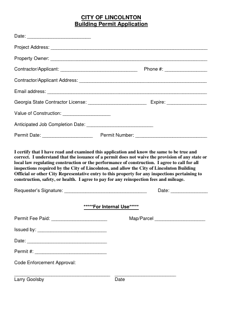 First page of the Building Permit Application