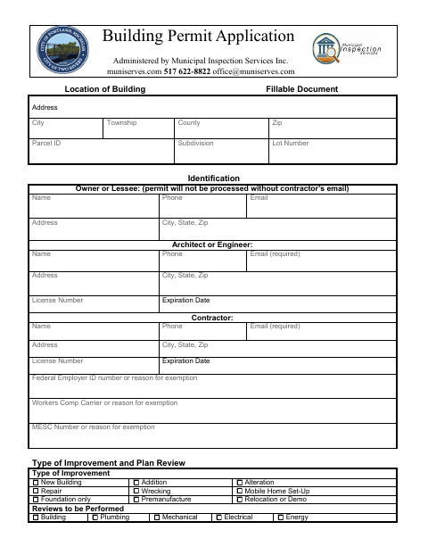 First page of the Building Permit Application