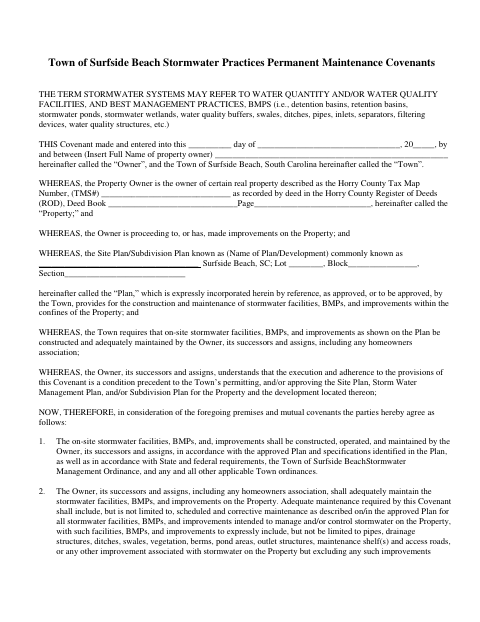 First page of the Stormwater Maintenance Covenant