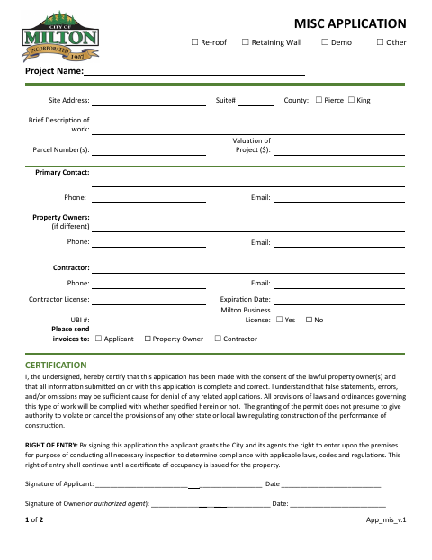 First page of the Misc Application
