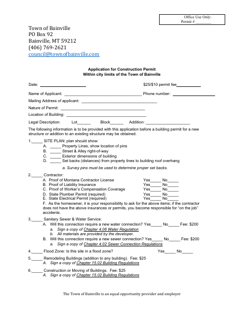 First page of the Construction Permit Application