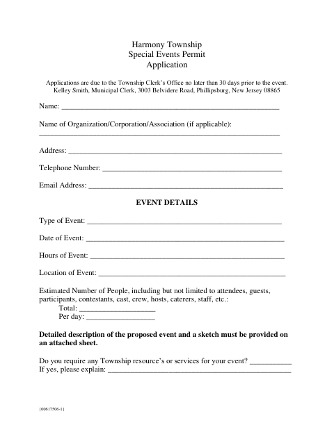First page of the Special Events Permit Application