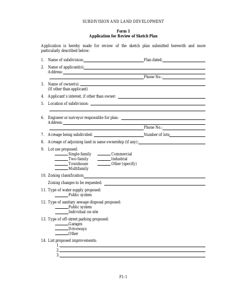 First page of the Application for Review of Sketch Plan