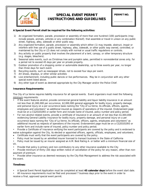 First page of the Special Event Permit