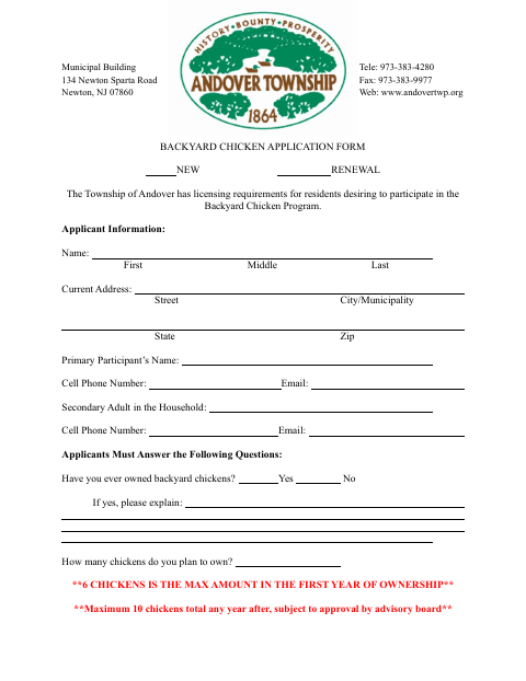 First page of the Backyard Chicken Application Form