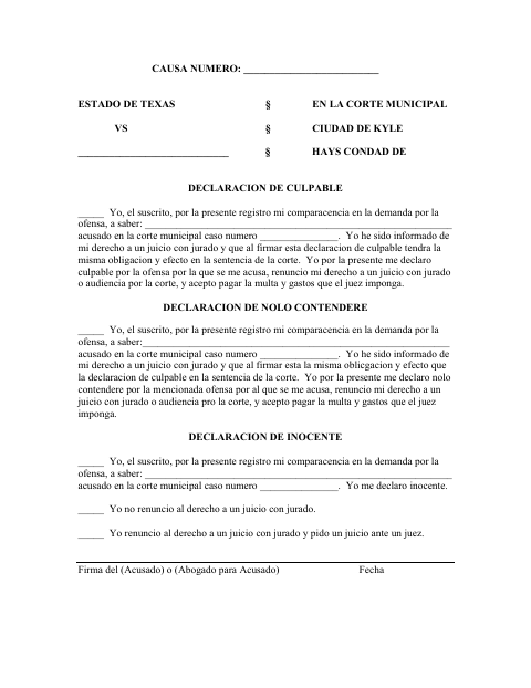 First page of the Spanish Municipal Court Plea Form